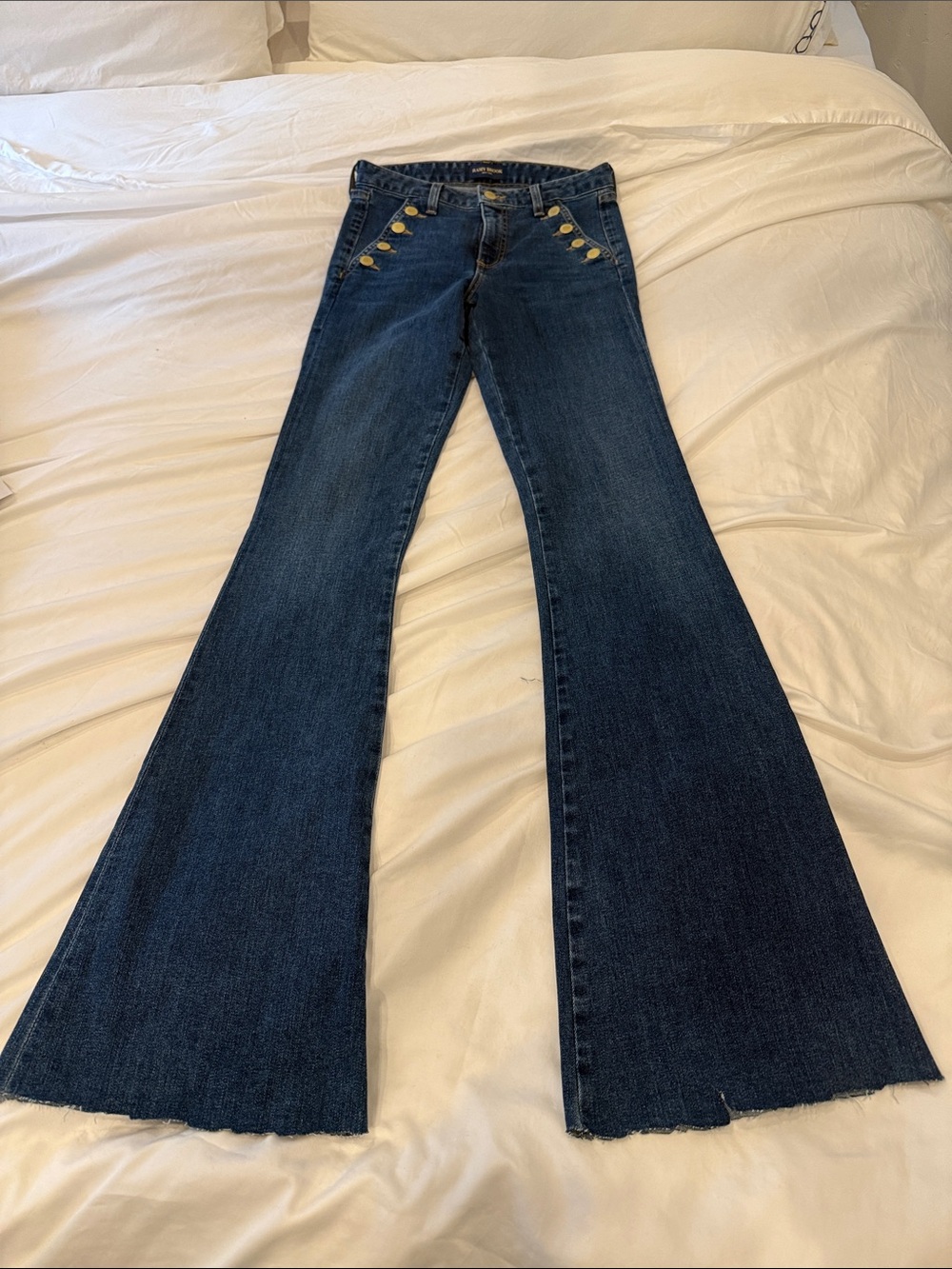 Ramy Brook Dark Blue Flare Jeans with Gold Buttons
